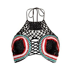 Agua Bendita Wats Tasha Hand-Crocheted knit Halter Bikini crop Top NEW NWT SM